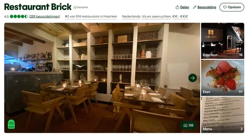 Tripadvisor: Restaurant Brick, nummer 2 van 514 restaurants in Haarlem
